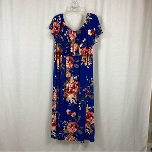 Vibrant Sweet Lovely by Jen Floral Maxi Dress in Blue Sz 1XL
